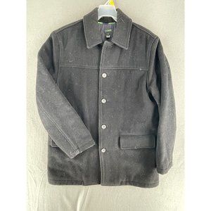 J.Crew Short Trench Over Coat Mens Medium Wool Blend Single Breast Black